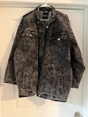 Fashion Nova Black Acid-Wash Relaxed Denim Jacket